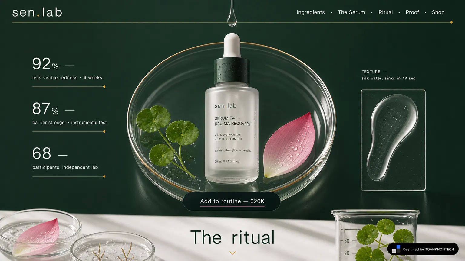 sen.lab website concept artboard focused on serum