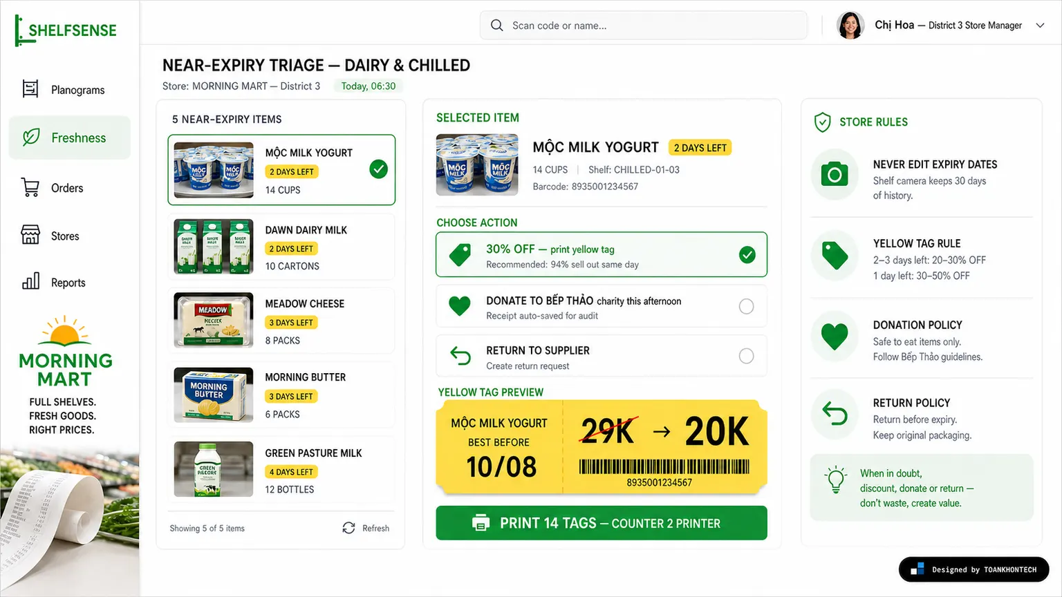 SHELFSENSE website concept artboard focused on live workflow