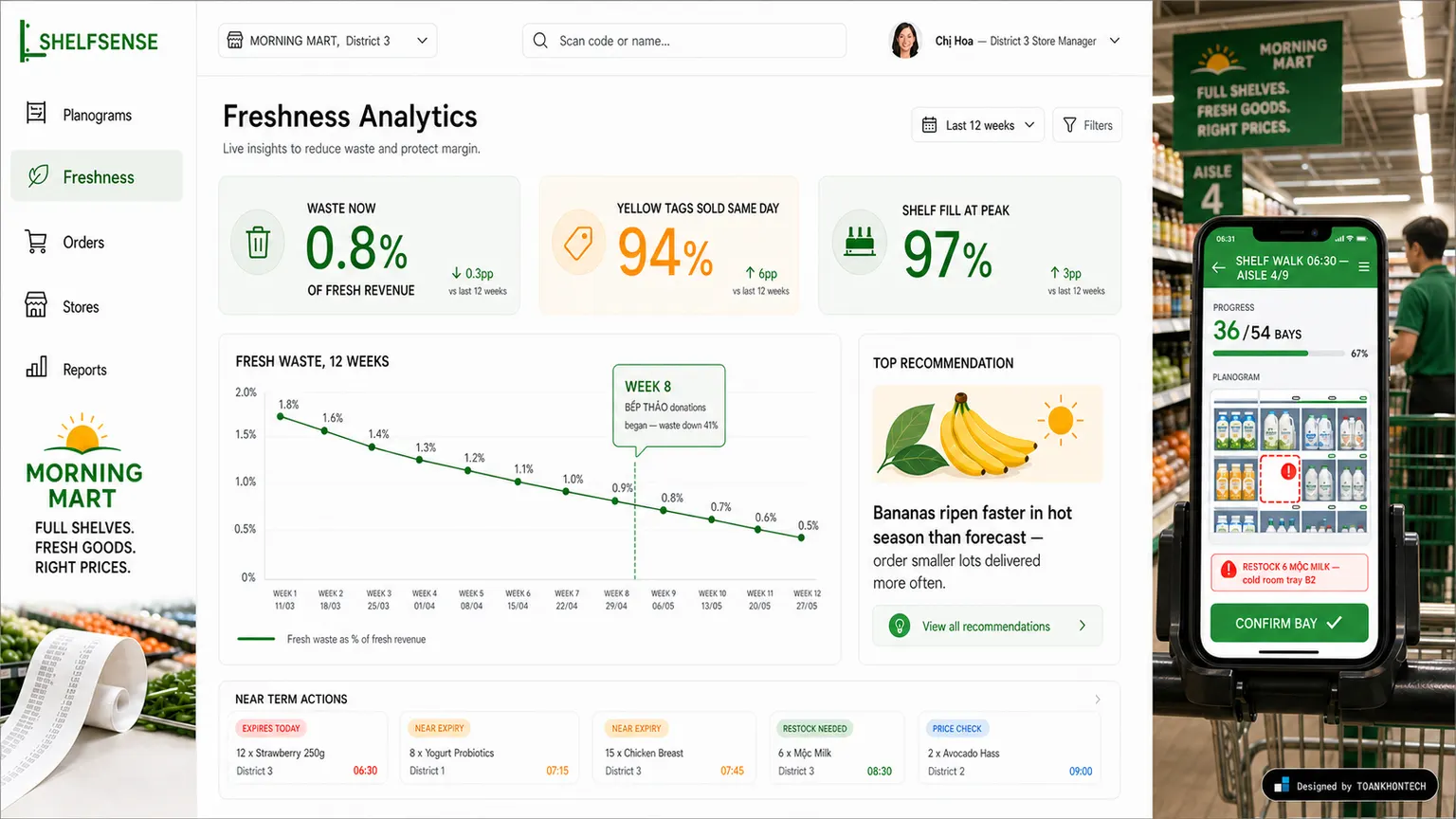 SHELFSENSE website concept artboard focused on field handoff