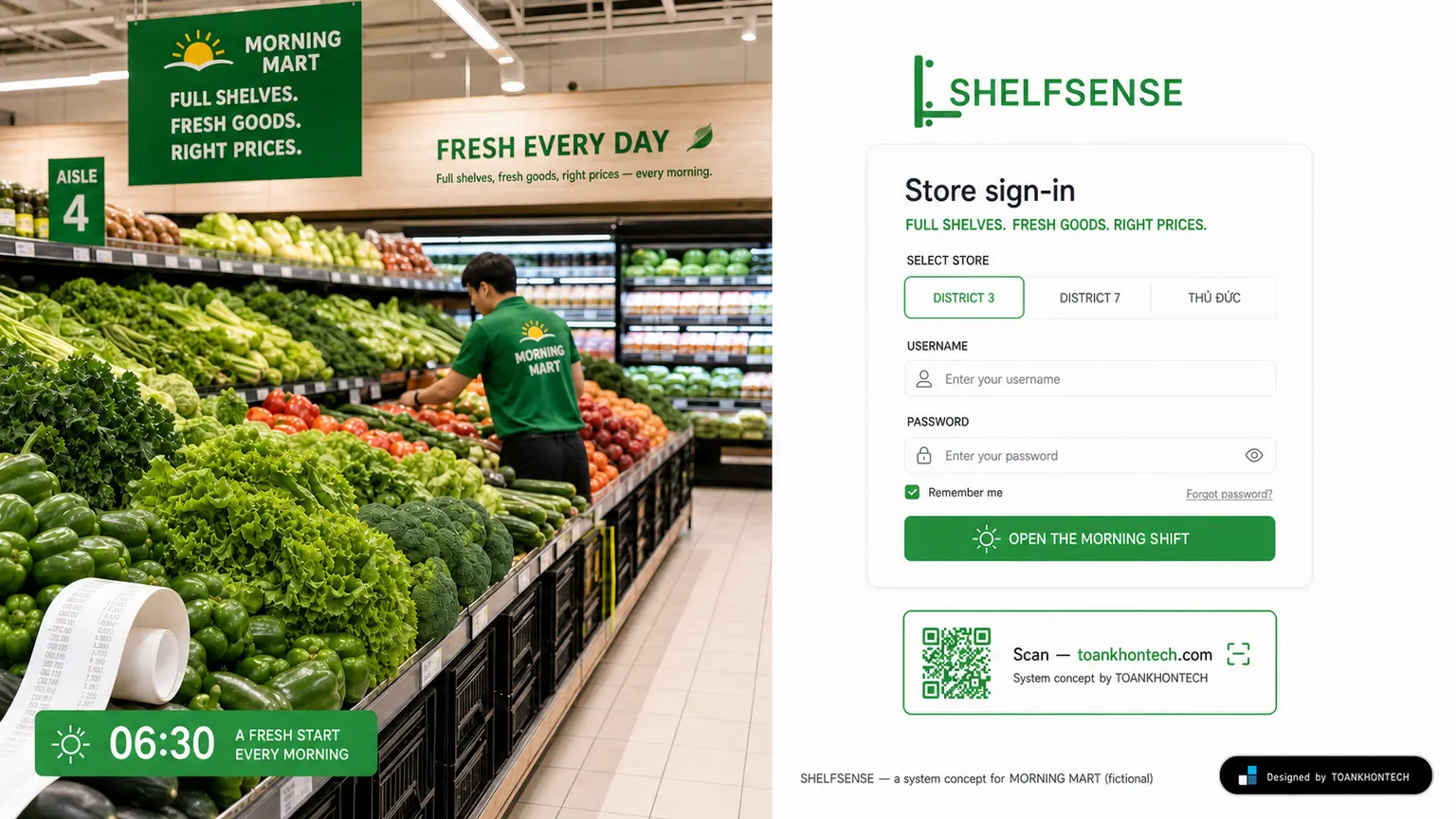 SHELFSENSE website concept artboard focused on access point