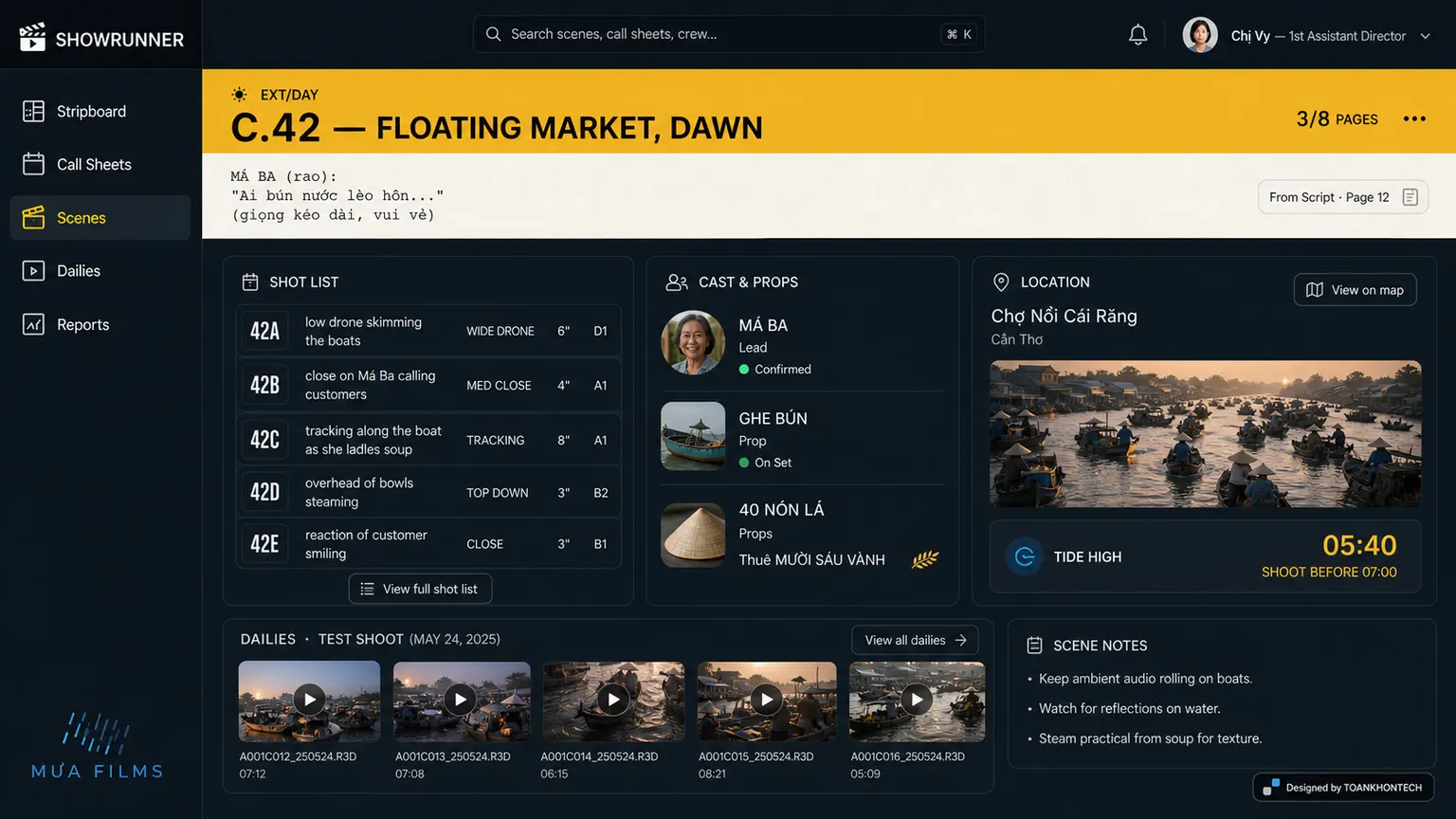SHOWRUNNER website concept artboard focused on source record