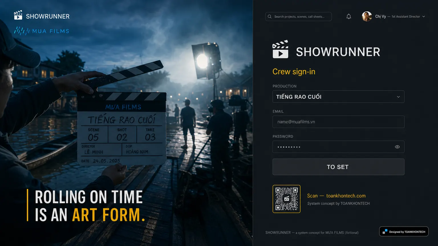 SHOWRUNNER website concept artboard focused on access point