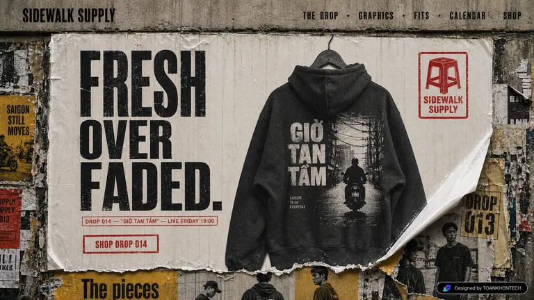 SIDEWALK SUPPLY — Fresh over faded — Saigon still moves.