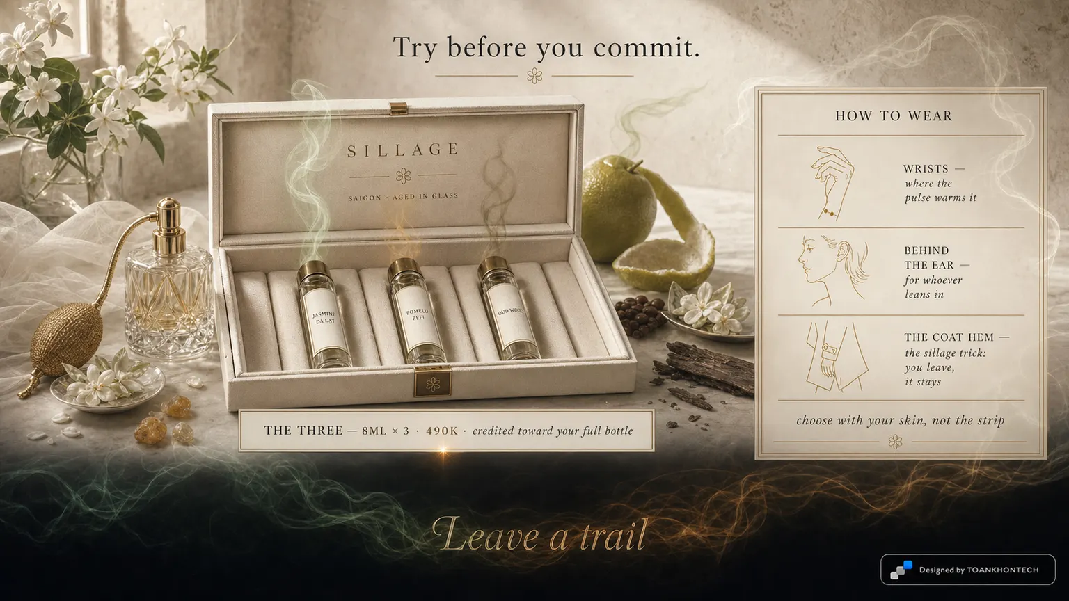 SILLAGE website concept artboard focused on discovery