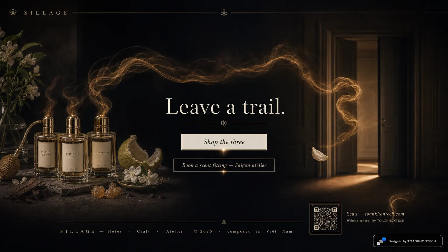 SILLAGE website concept artboard focused on closing invitation