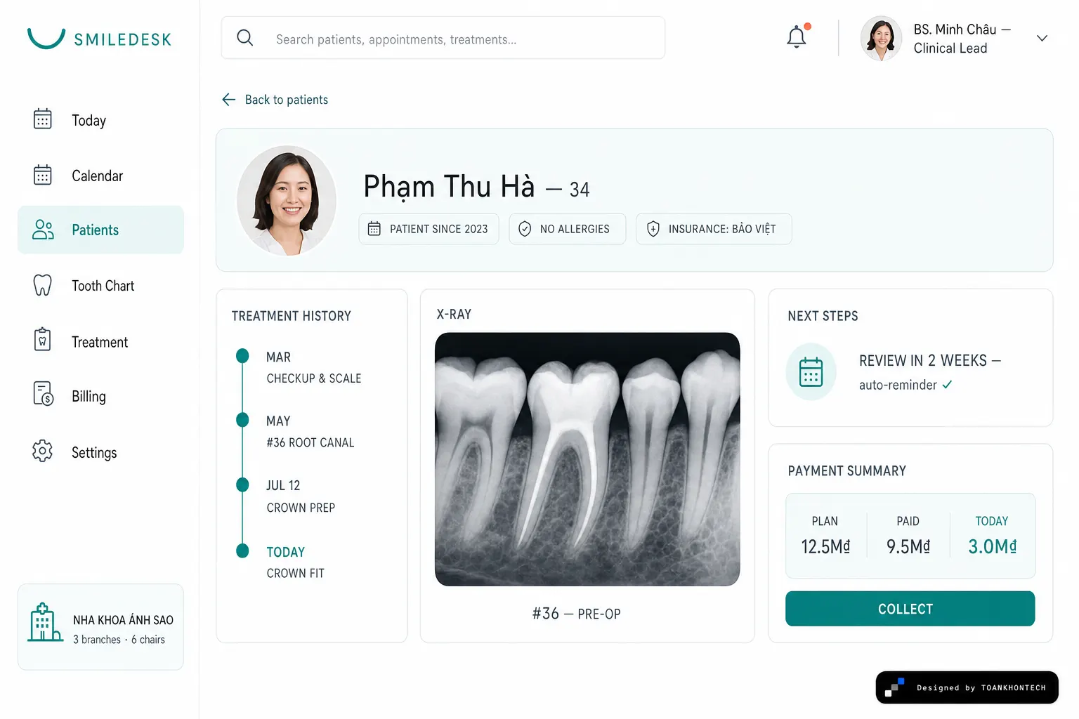 SMILEDESK website concept artboard focused on patient