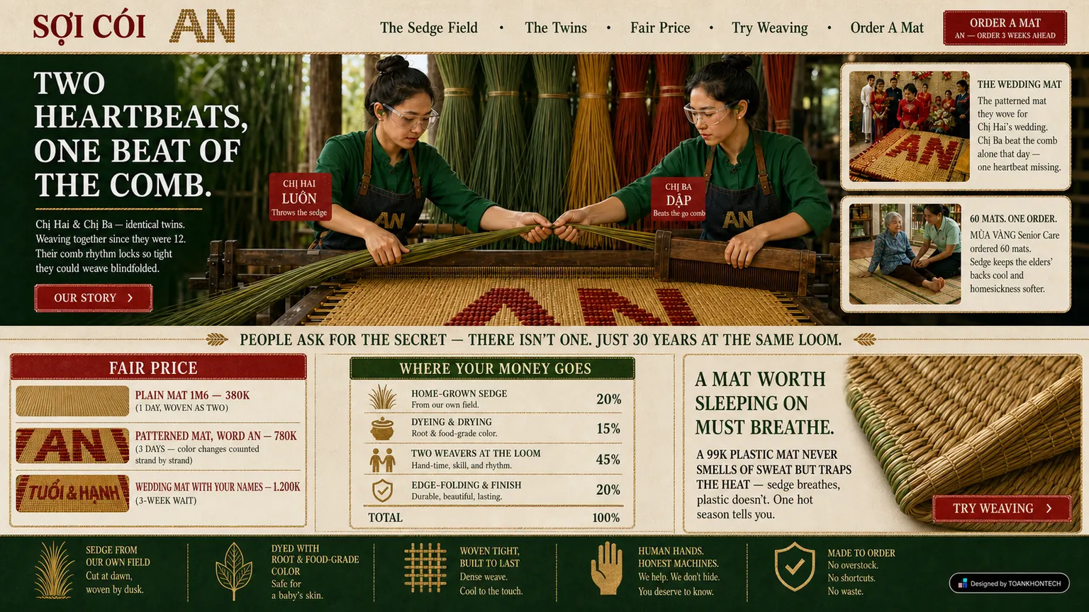 SỢI CÓI website concept artboard focused on fair-price model