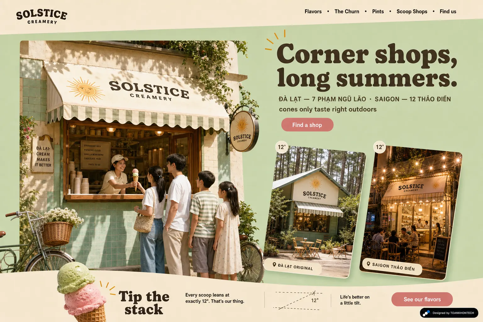 SOLSTICE CREAMERY website concept artboard focused on shops