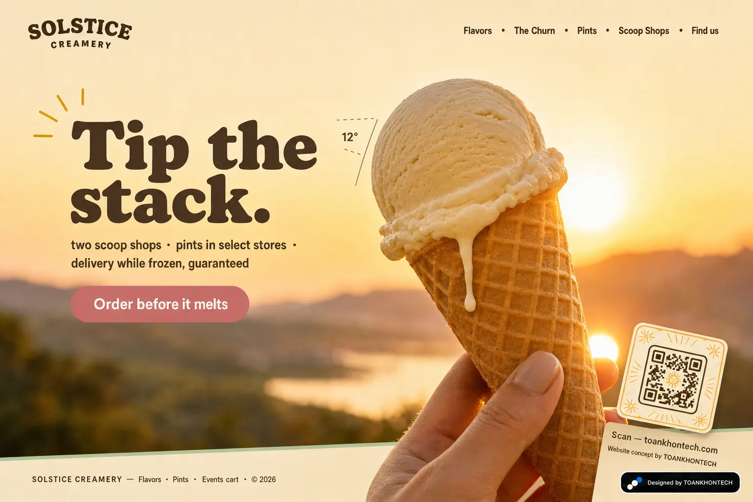 SOLSTICE CREAMERY website concept artboard focused on closing invitation