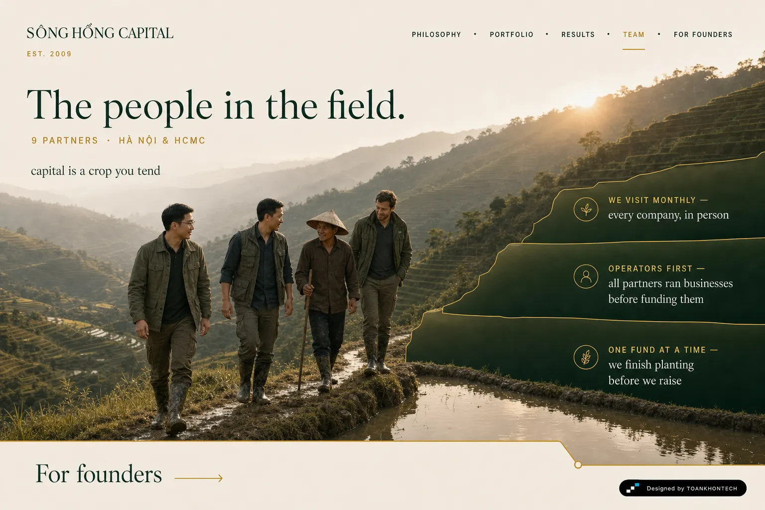 Sông Hồng Capital website concept artboard focused on team