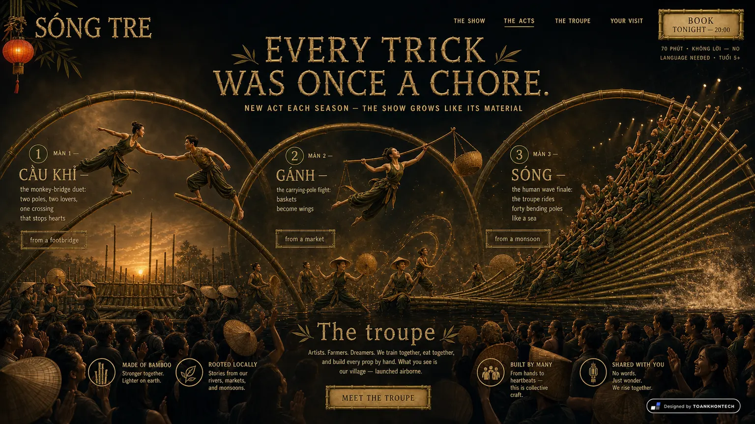 SÓNG TRE website concept artboard focused on theacts