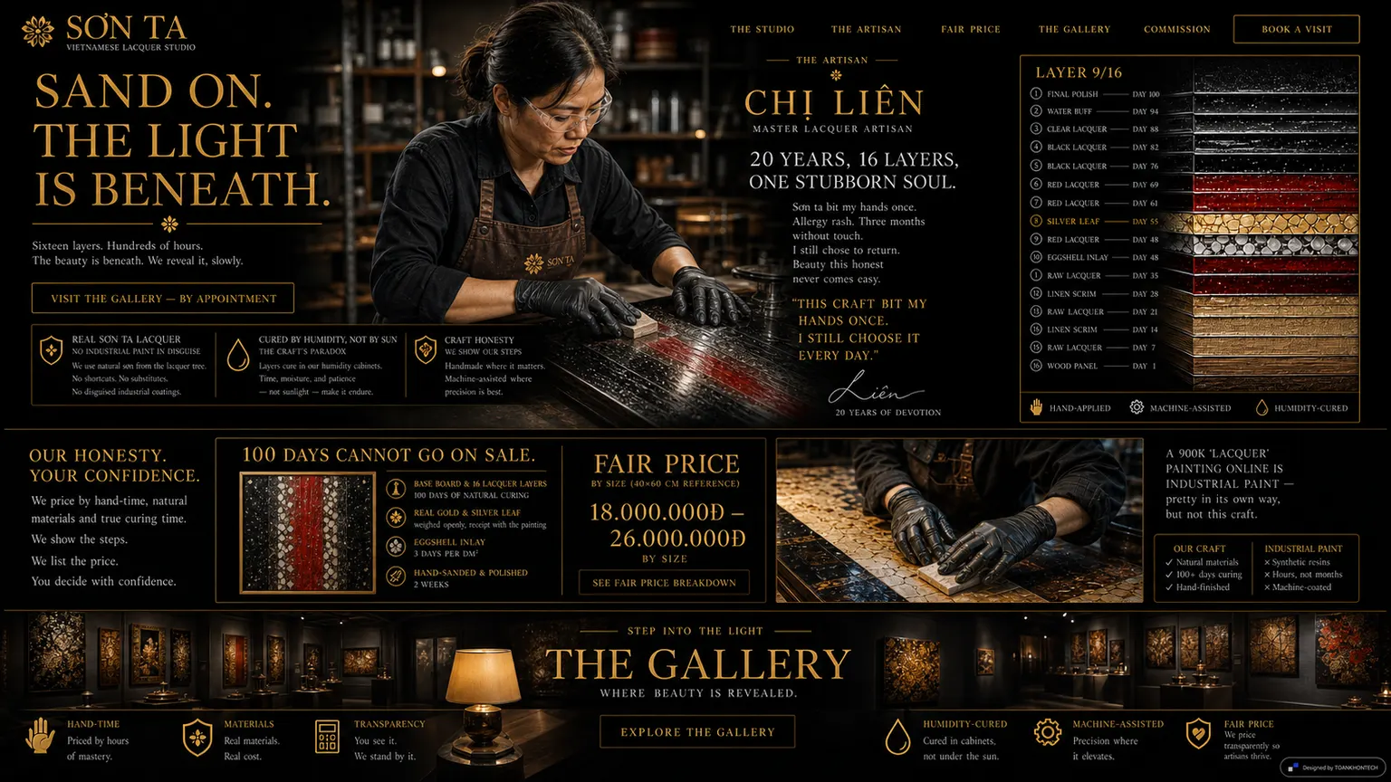 SƠN TA website concept artboard focused on fair-price model