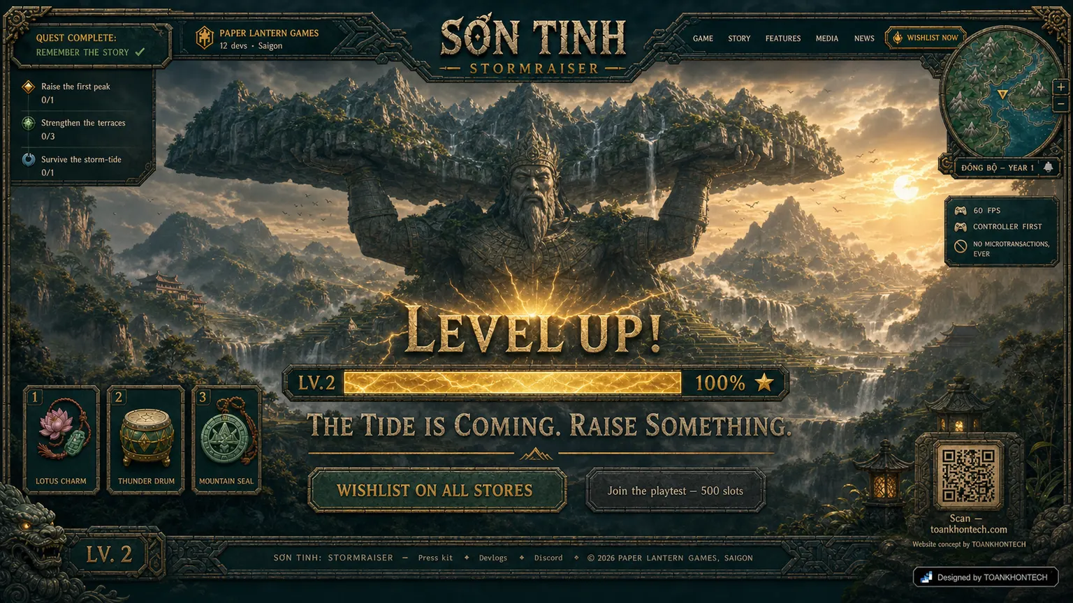 SƠN TINH — STORMRAISER website concept artboard focused on closing invitation