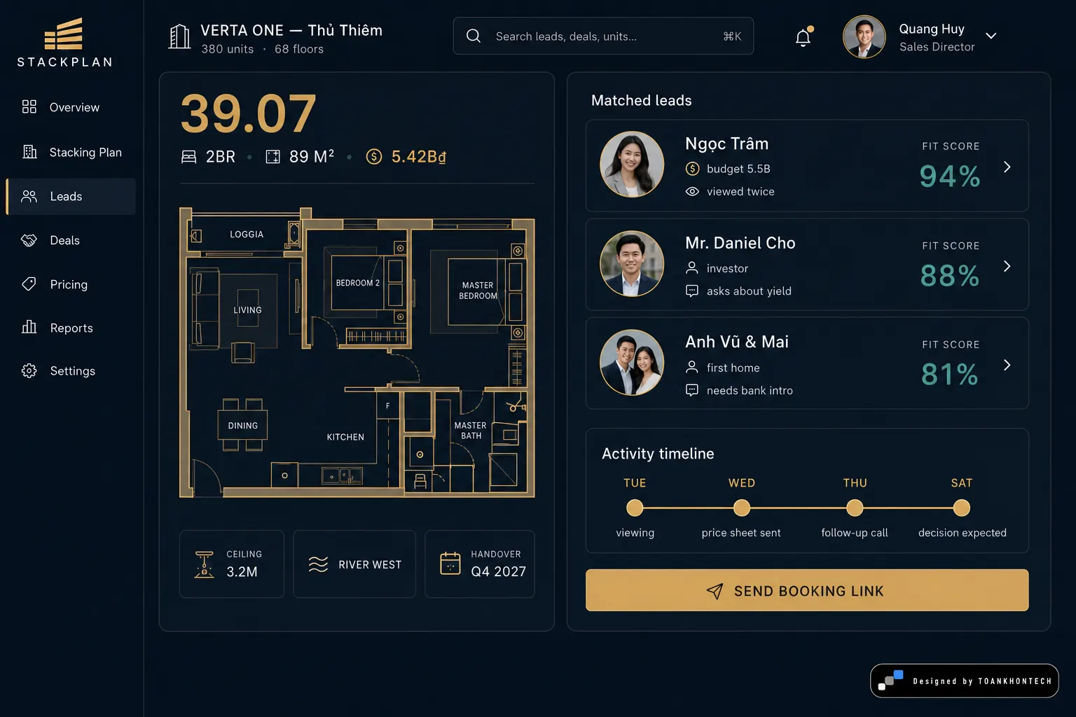 STACKPLAN website concept artboard focused on unit