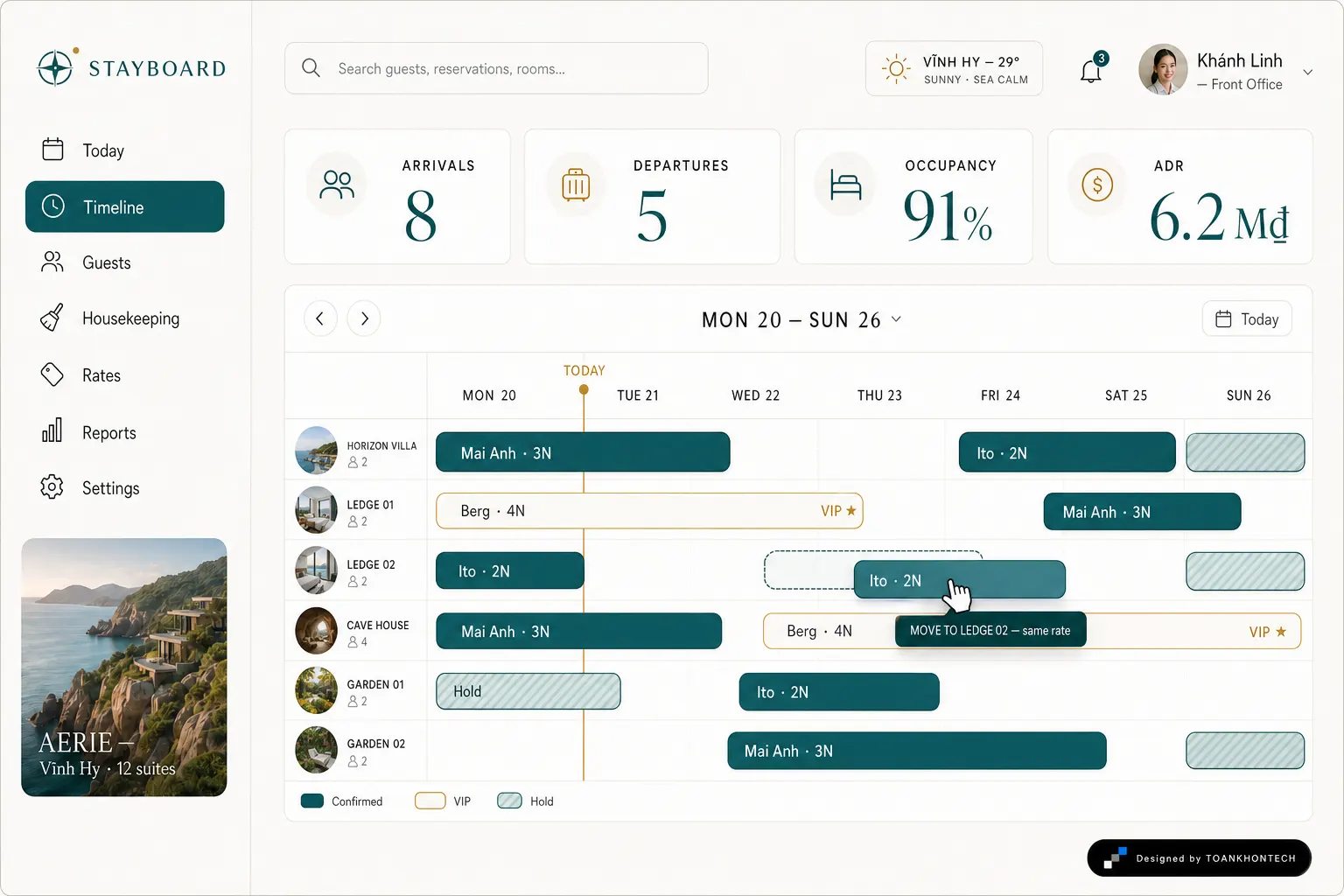 STAYBOARD website concept artboard focused on timeline