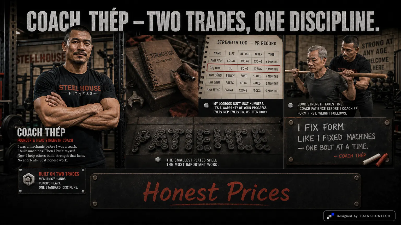 STEELHOUSE FITNESS website concept artboard focused on story