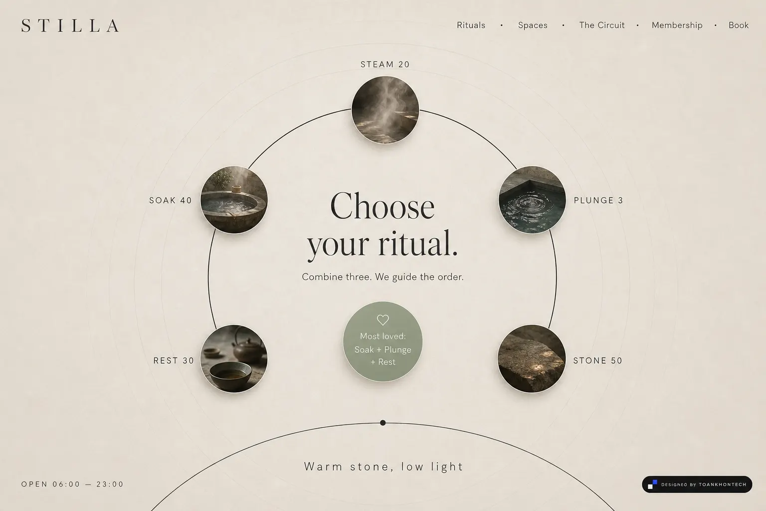 STILLA website concept artboard focused on rituals