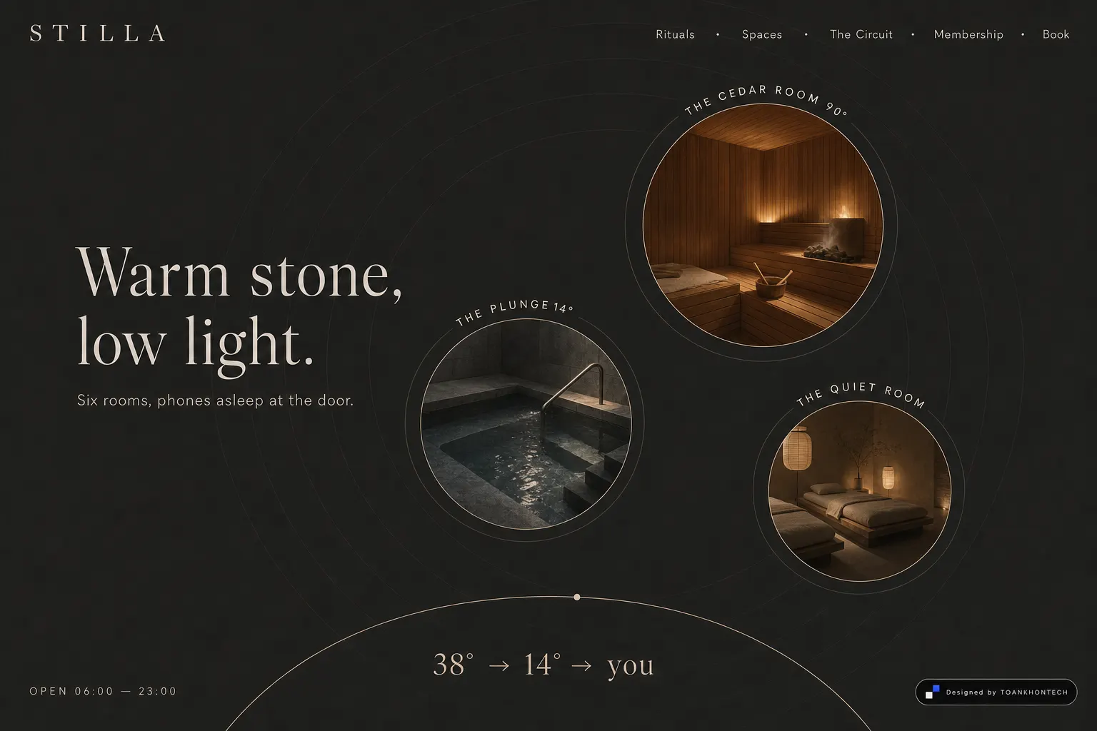 STILLA website concept artboard focused on spaces