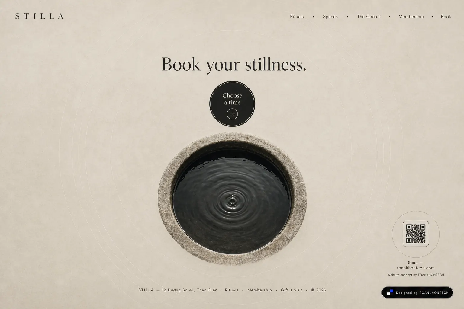 STILLA website concept artboard focused on closing invitation