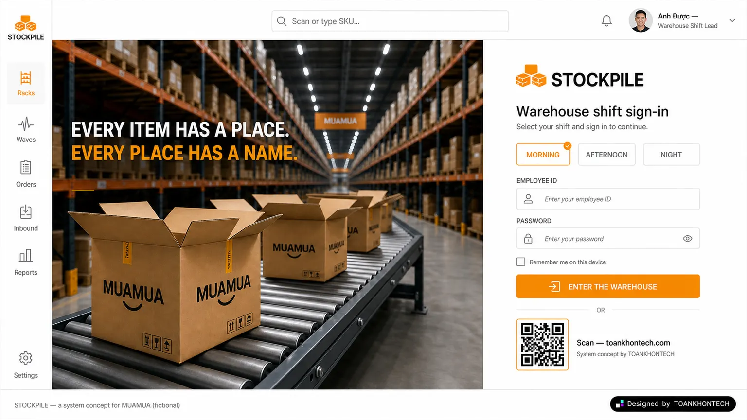 STOCKPILE website concept artboard focused on access point