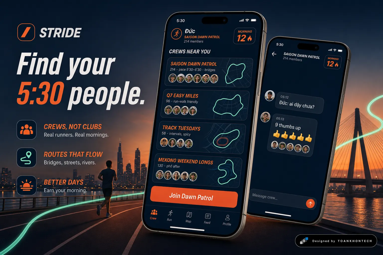 STRIDE website concept artboard focused on crews