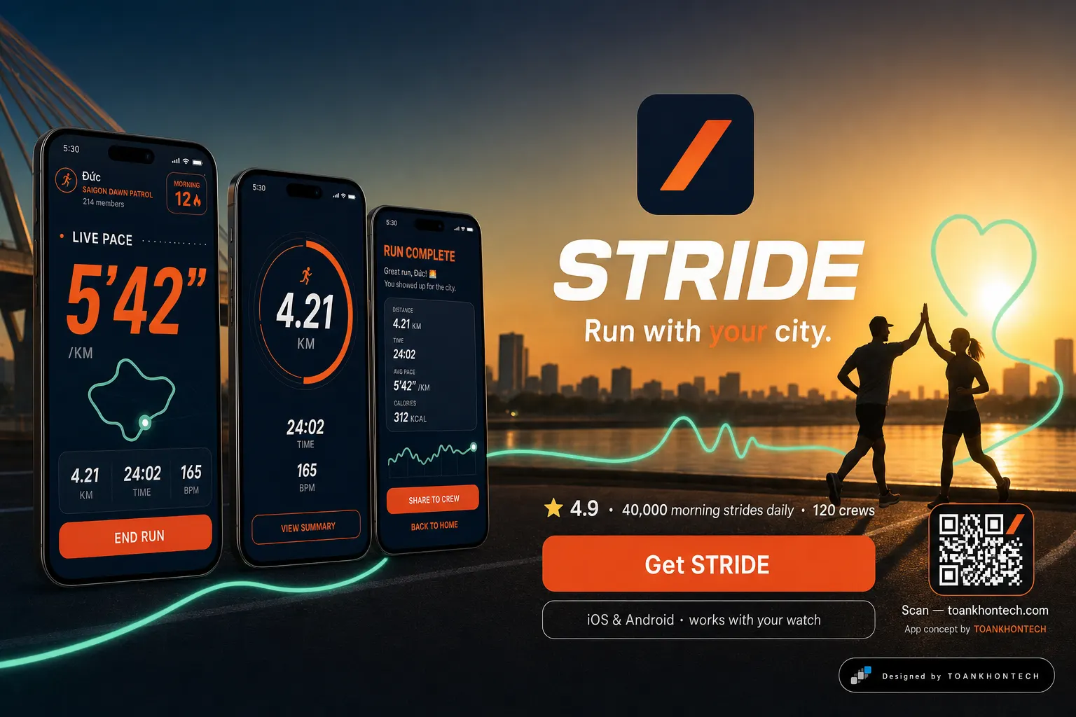STRIDE website concept artboard focused on download