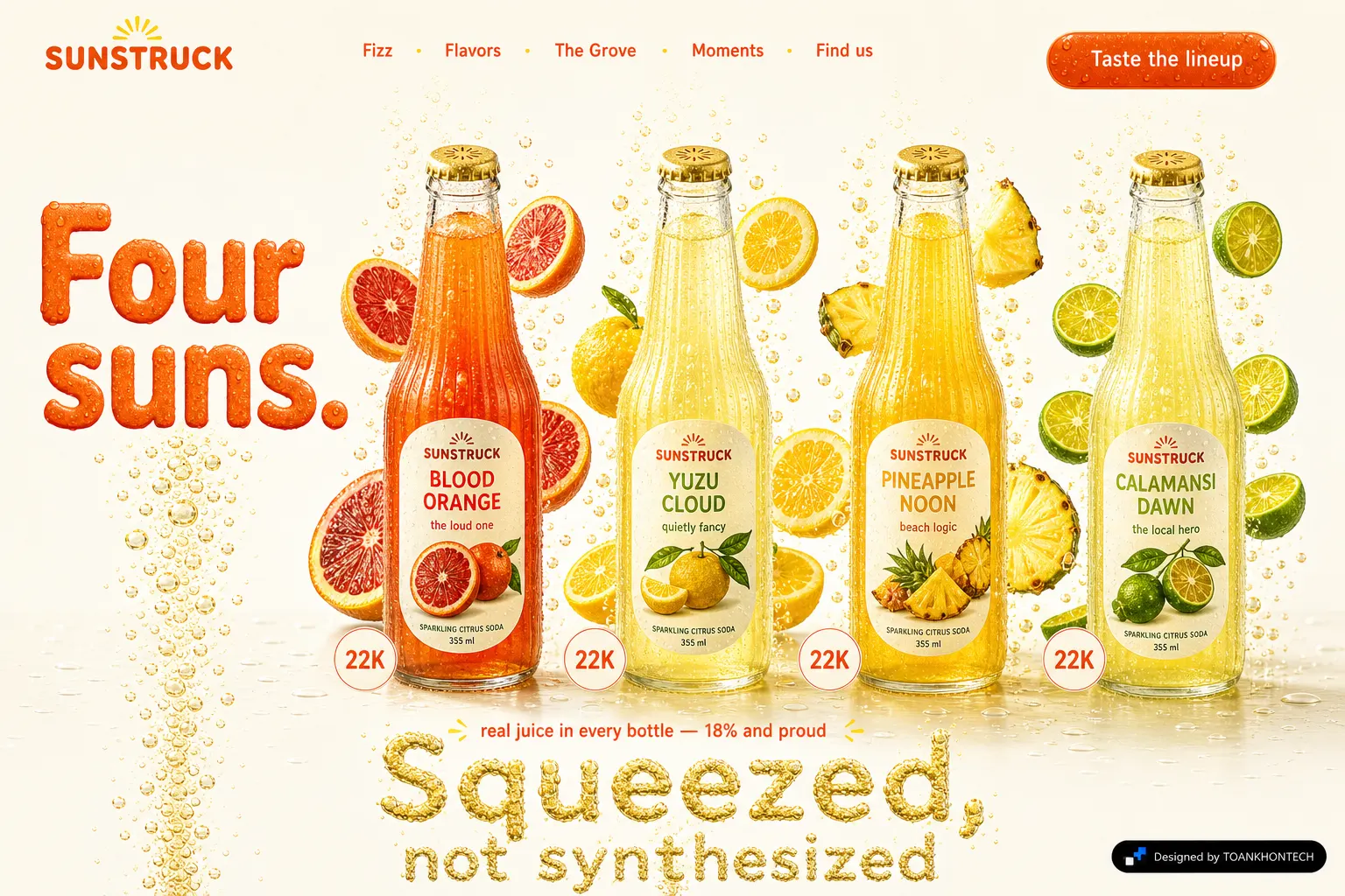 SUNSTRUCK website concept artboard focused on flavors