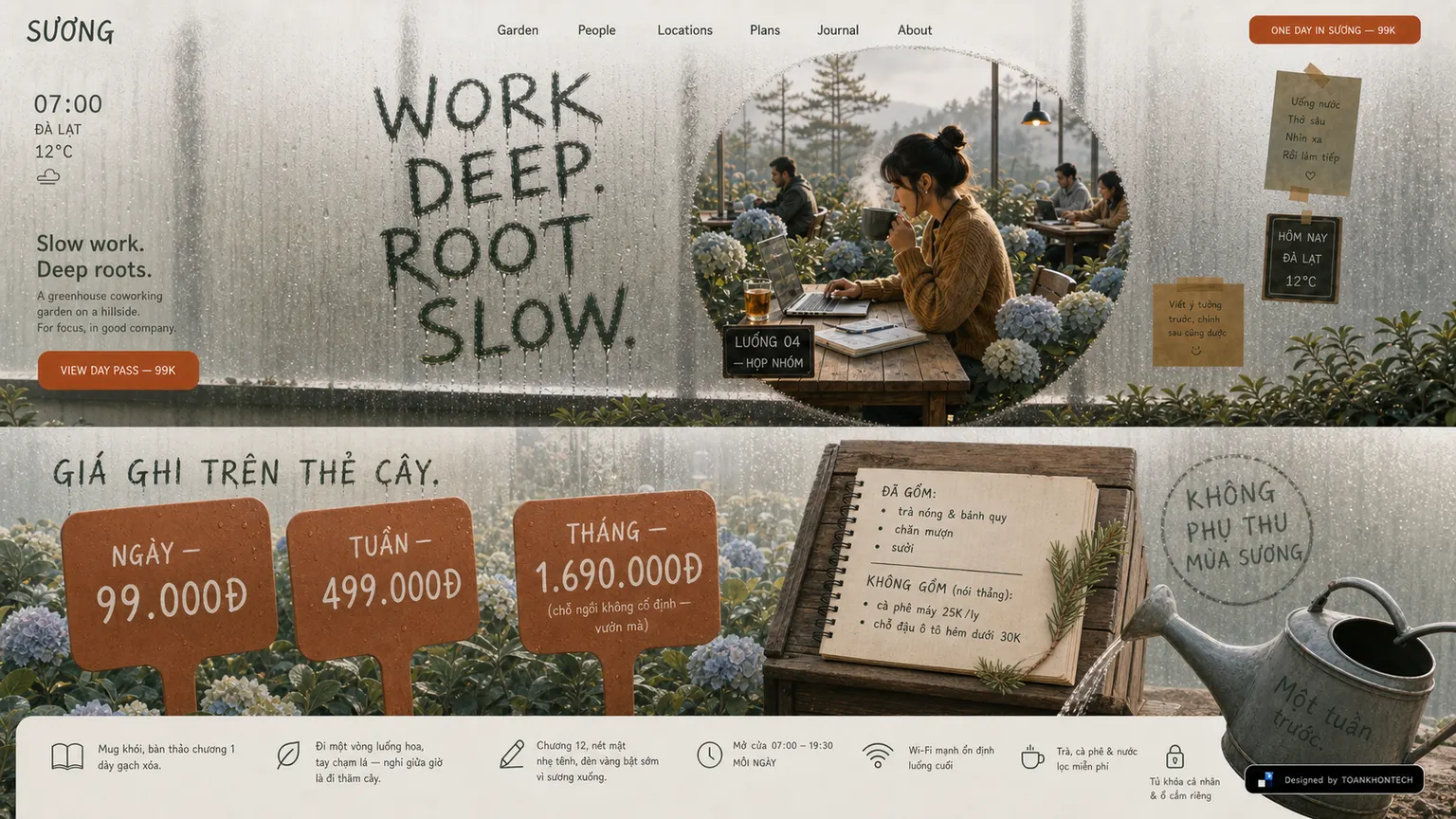 SƯƠNG website concept artboard focused on pricing