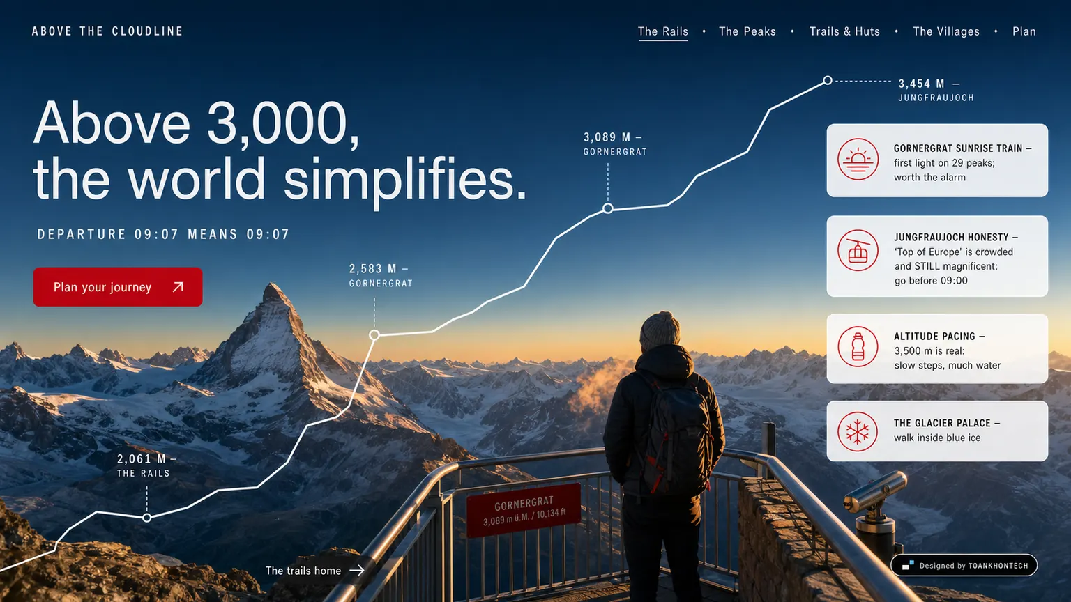 ABOVE THE CLOUDLINE website concept artboard focused on peaks