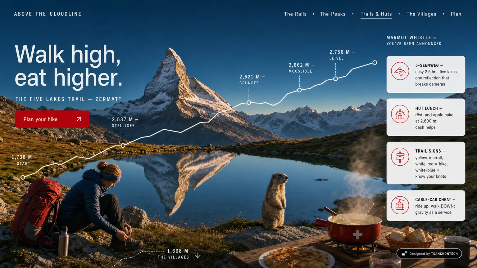 ABOVE THE CLOUDLINE website concept artboard focused on trails