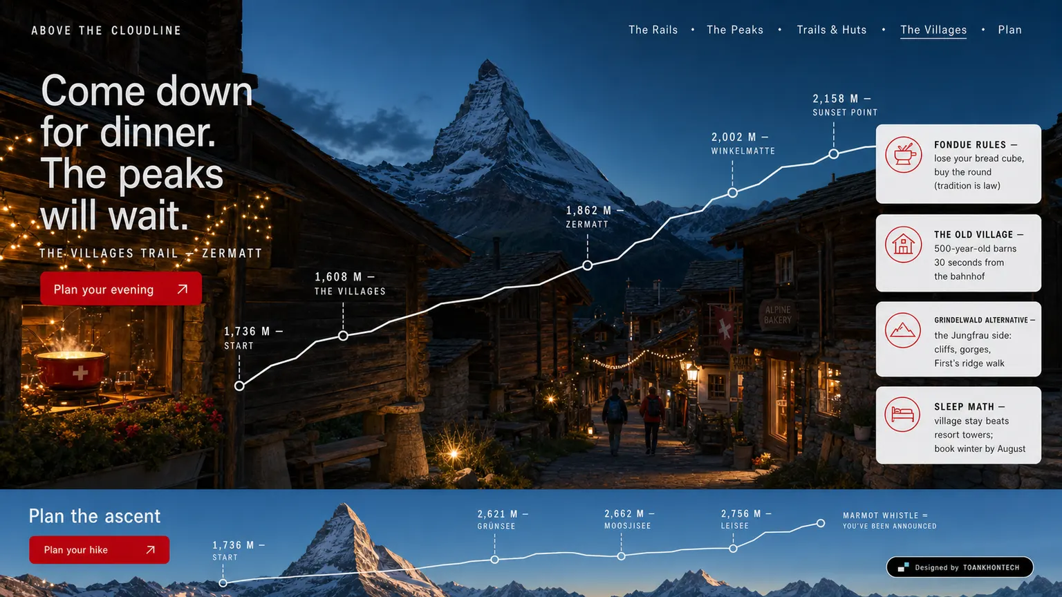 ABOVE THE CLOUDLINE website concept artboard focused on villages