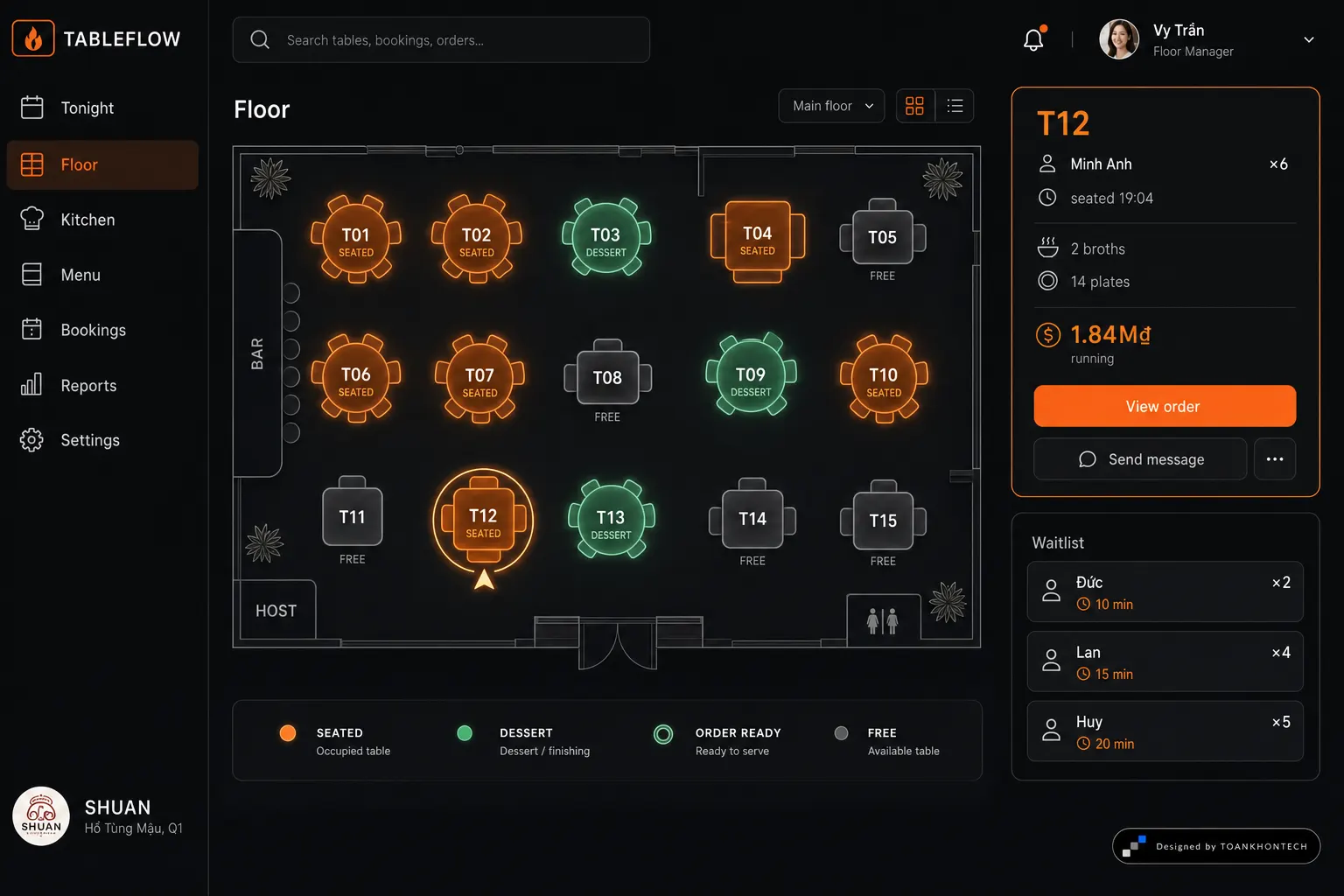 TABLEFLOW website concept artboard focused on floor
