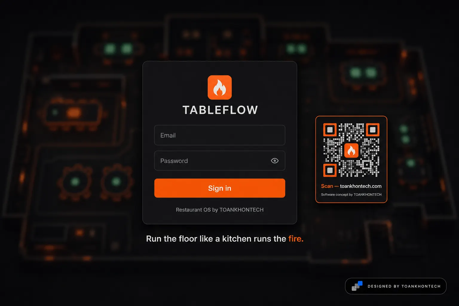 TABLEFLOW website concept artboard focused on access point