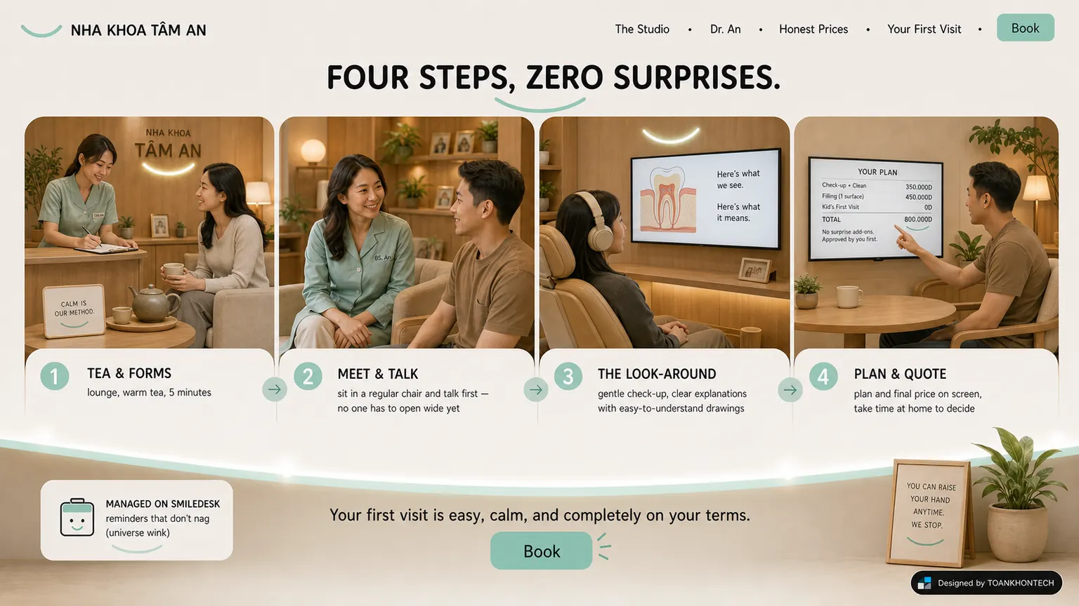 NHA KHOA TÂM AN website concept artboard focused on experience