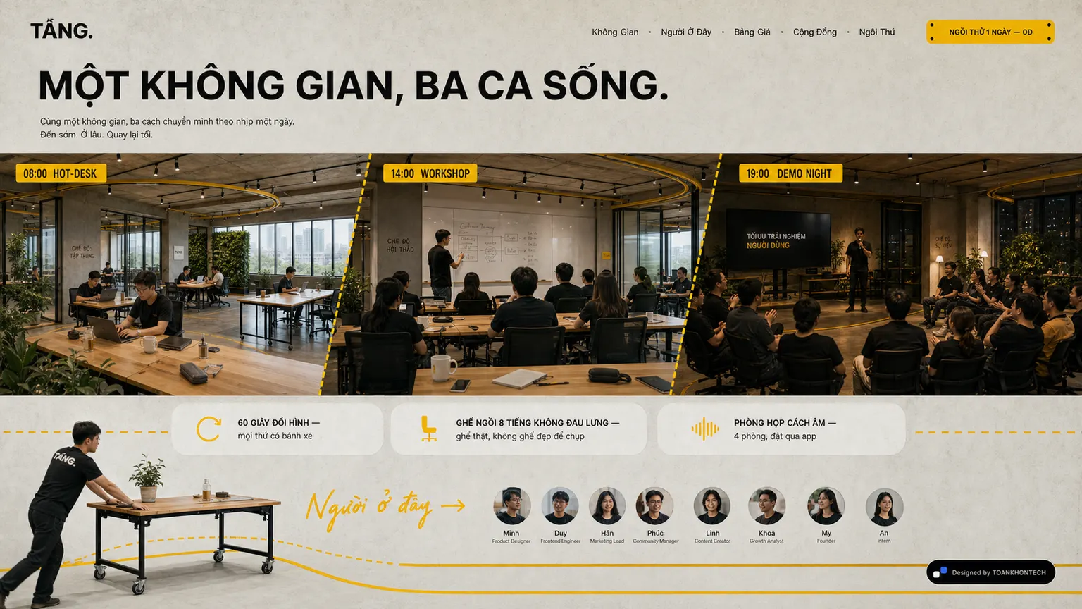 TĂNG. website concept artboard focused on thespace