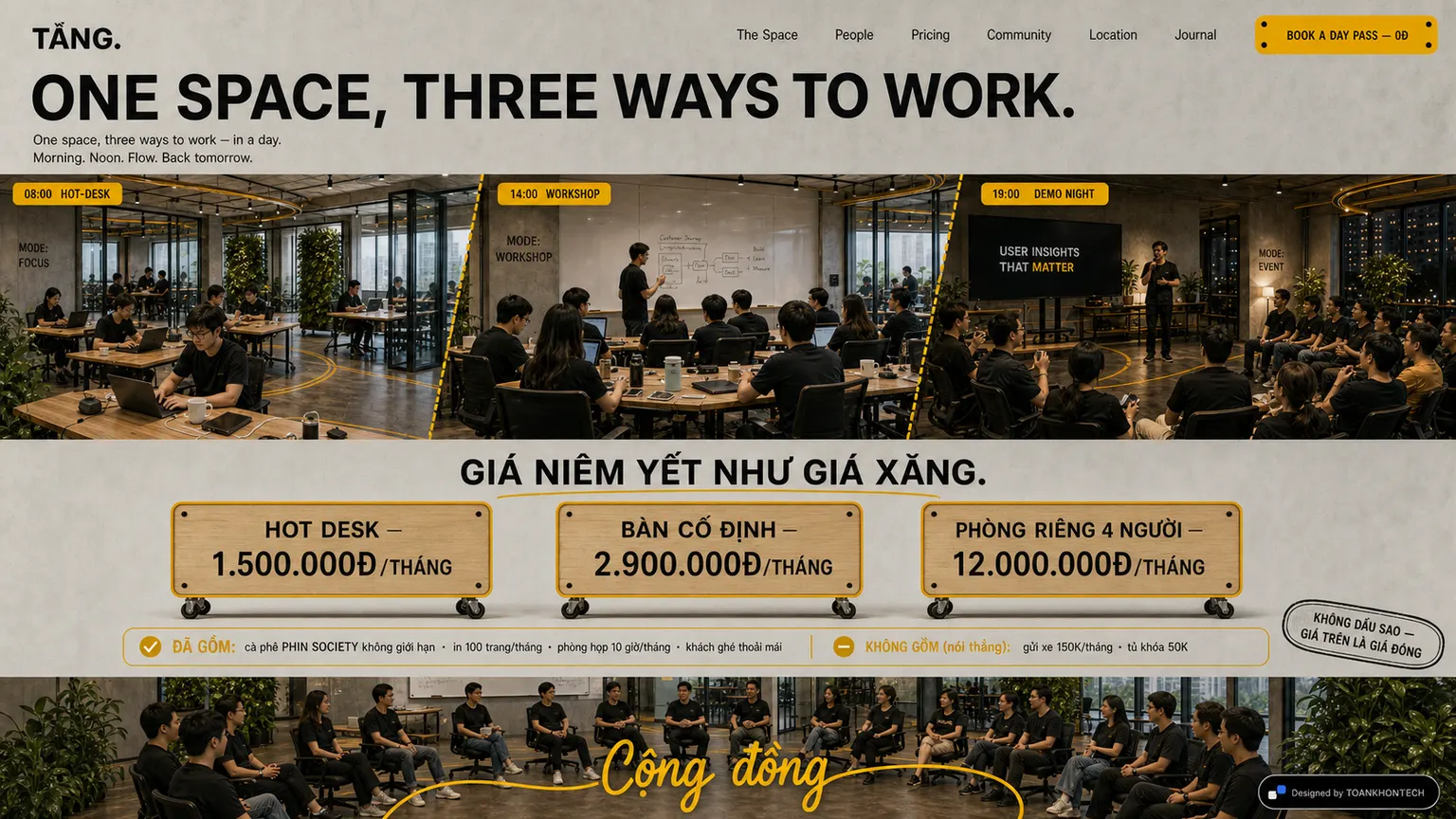 TĂNG. website concept artboard focused on pricing