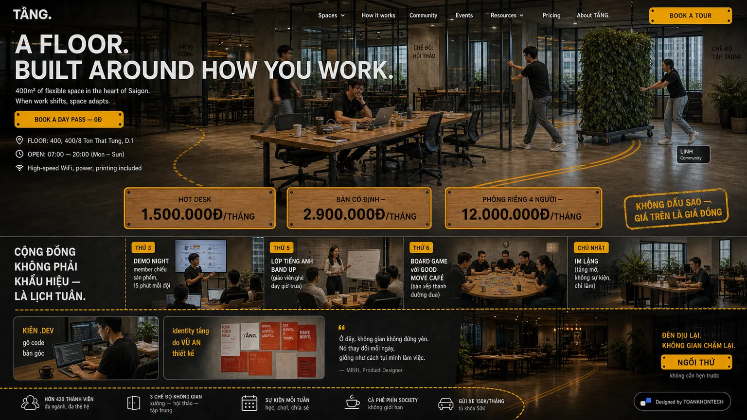 TĂNG. website concept artboard focused on community