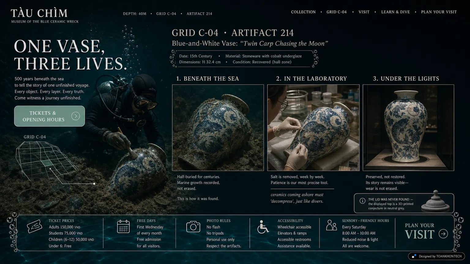 TÀU CHÌM website concept artboard focused on collection object