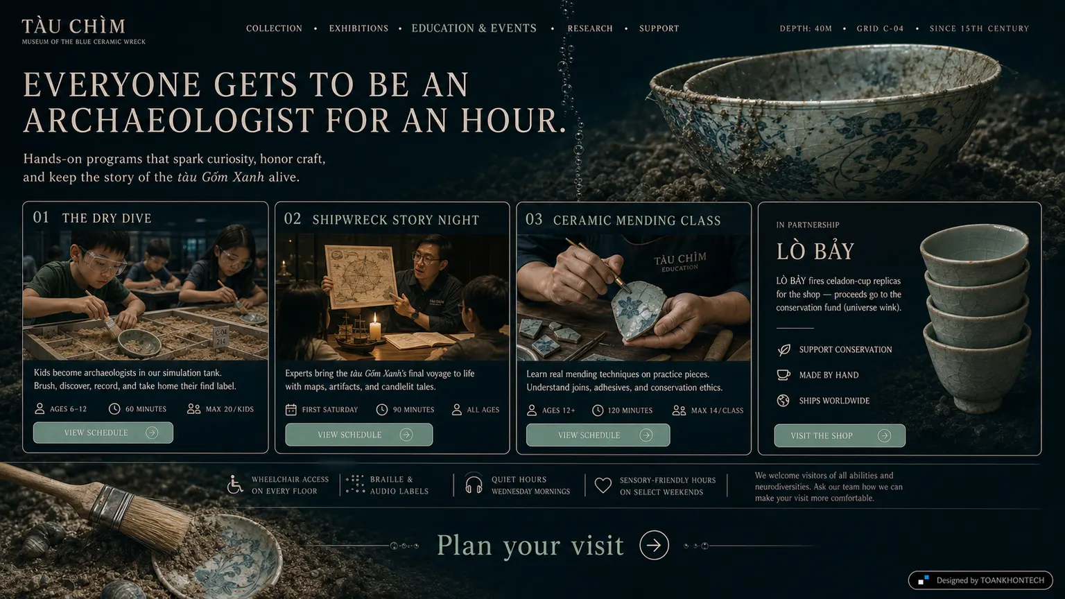 TÀU CHÌM website concept artboard focused on programme and events