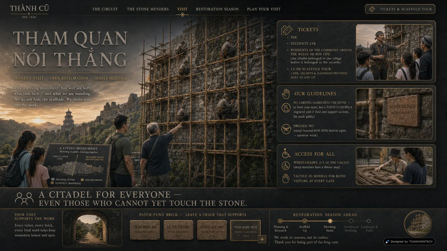 THÀNH CŨ website concept artboard focused on visitor journey