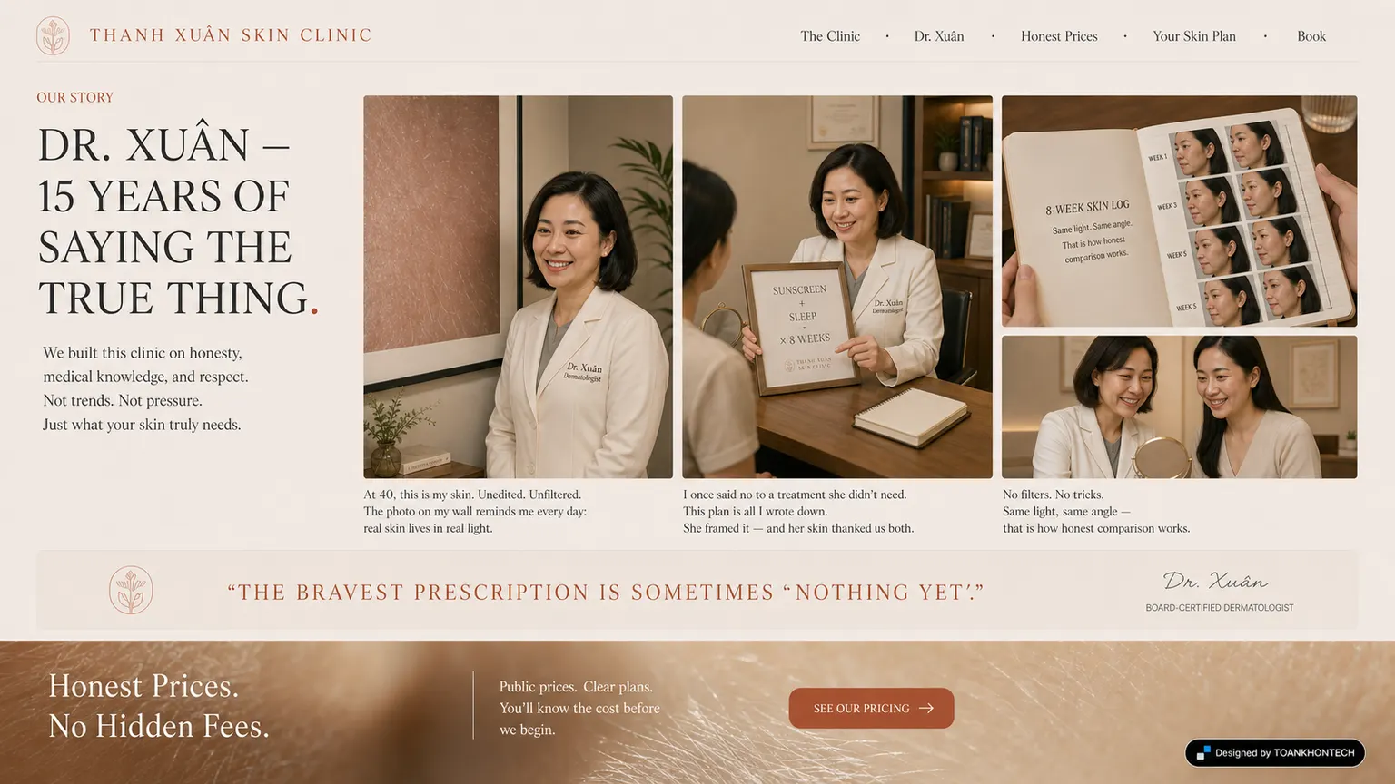 THANH XUÂN SKIN CLINIC website concept artboard focused on story
