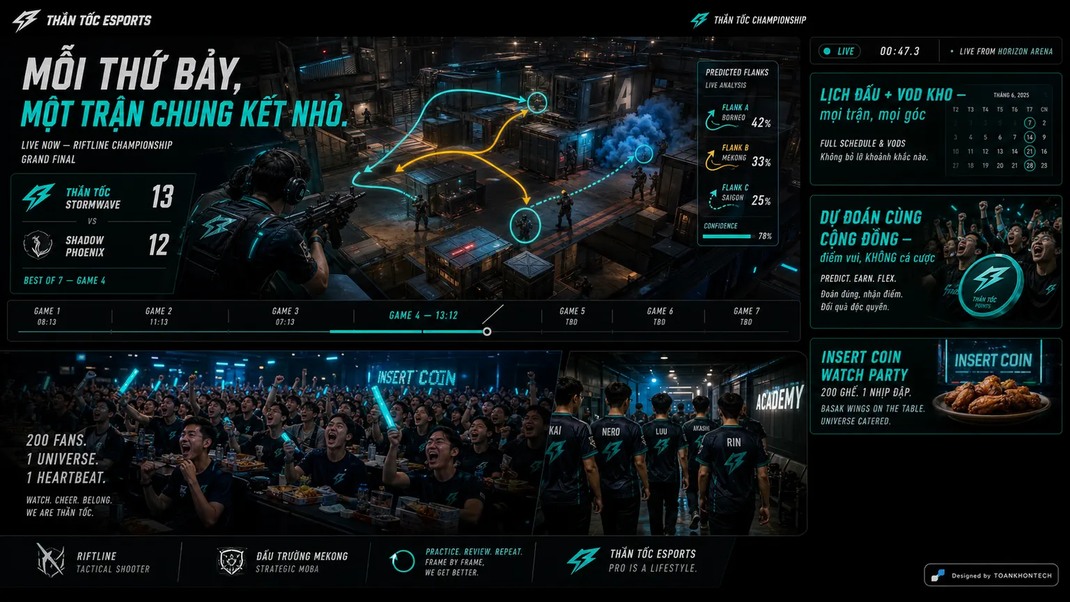 THẦN TỐC ESPORTS website concept artboard focused on matchcenter