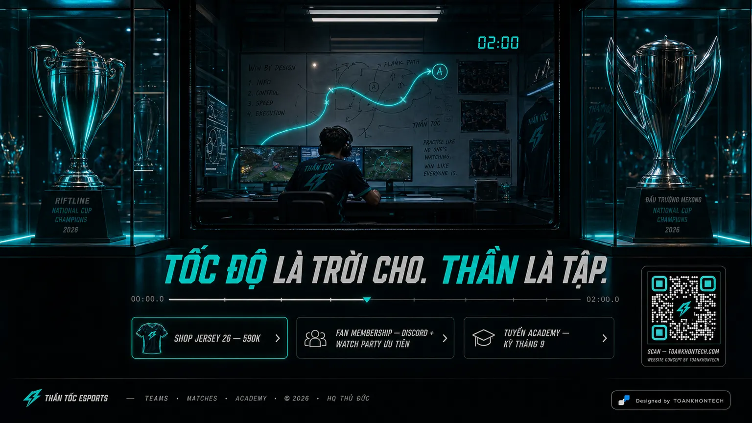THẦN TỐC ESPORTS website concept artboard focused on closing invitation