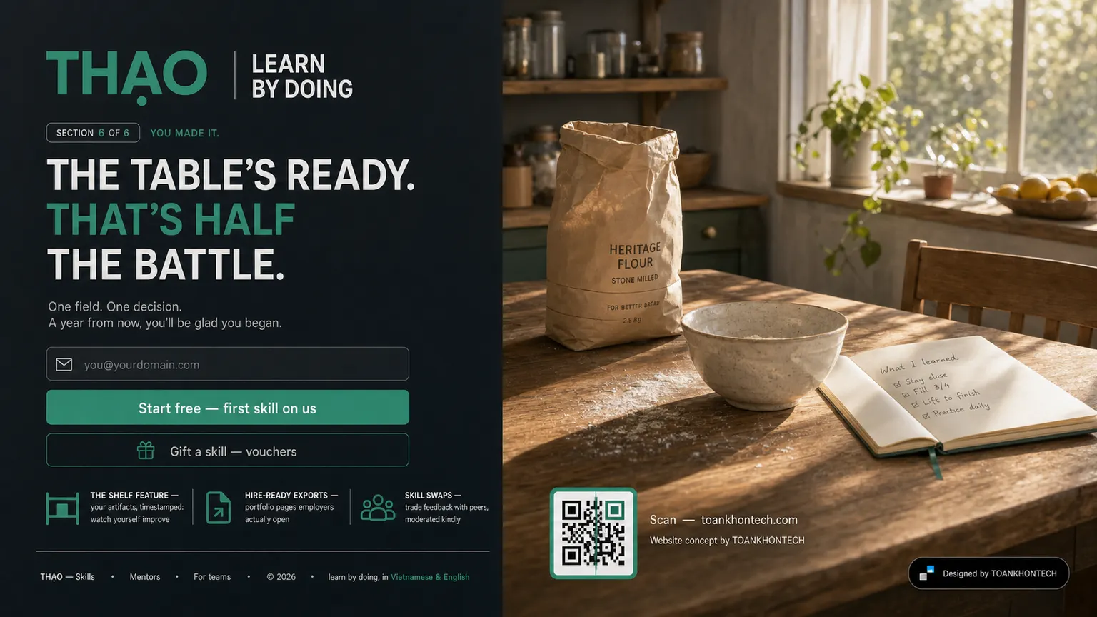 THẠO website concept artboard focused on closing invitation