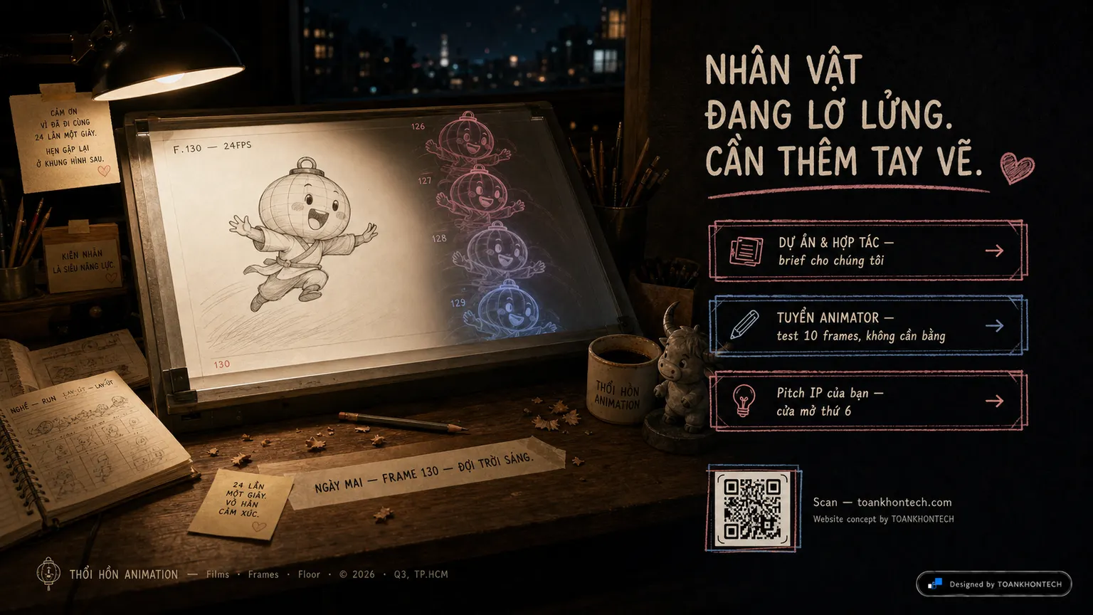 THỔI HỒN ANIMATION website concept artboard focused on closing invitation