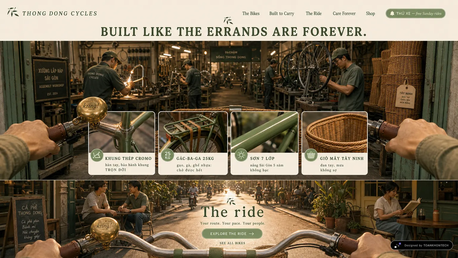 THONG DONG CYCLES website concept artboard focused on builttocarry