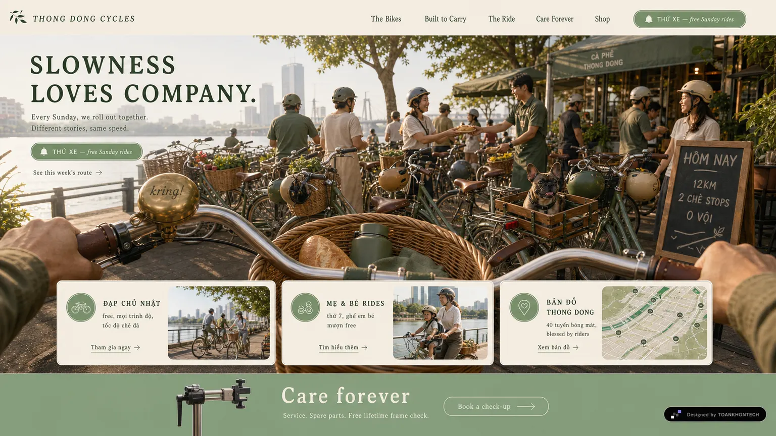 THONG DONG CYCLES website concept artboard focused on theride
