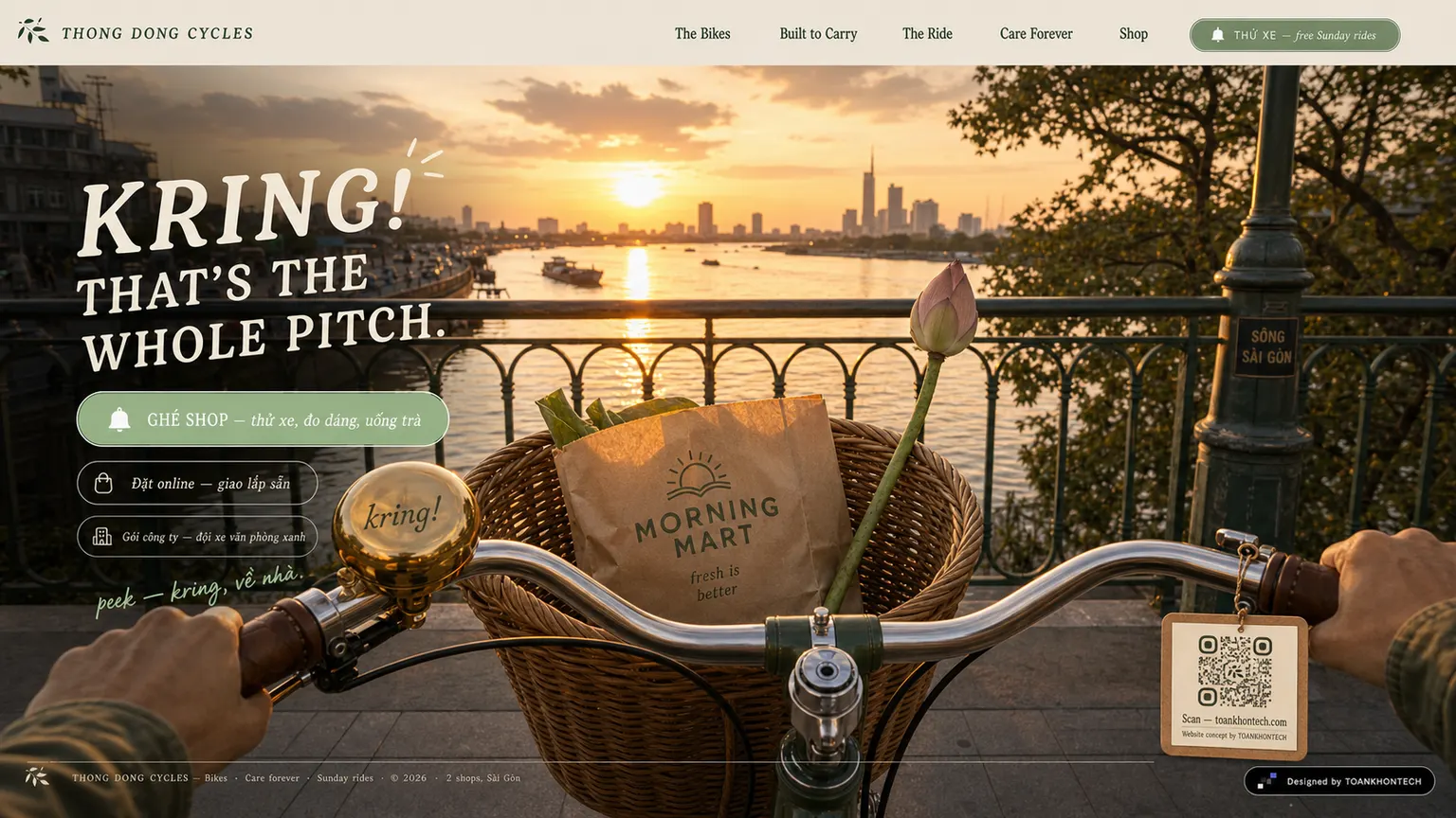 THONG DONG CYCLES website concept artboard focused on closing invitation