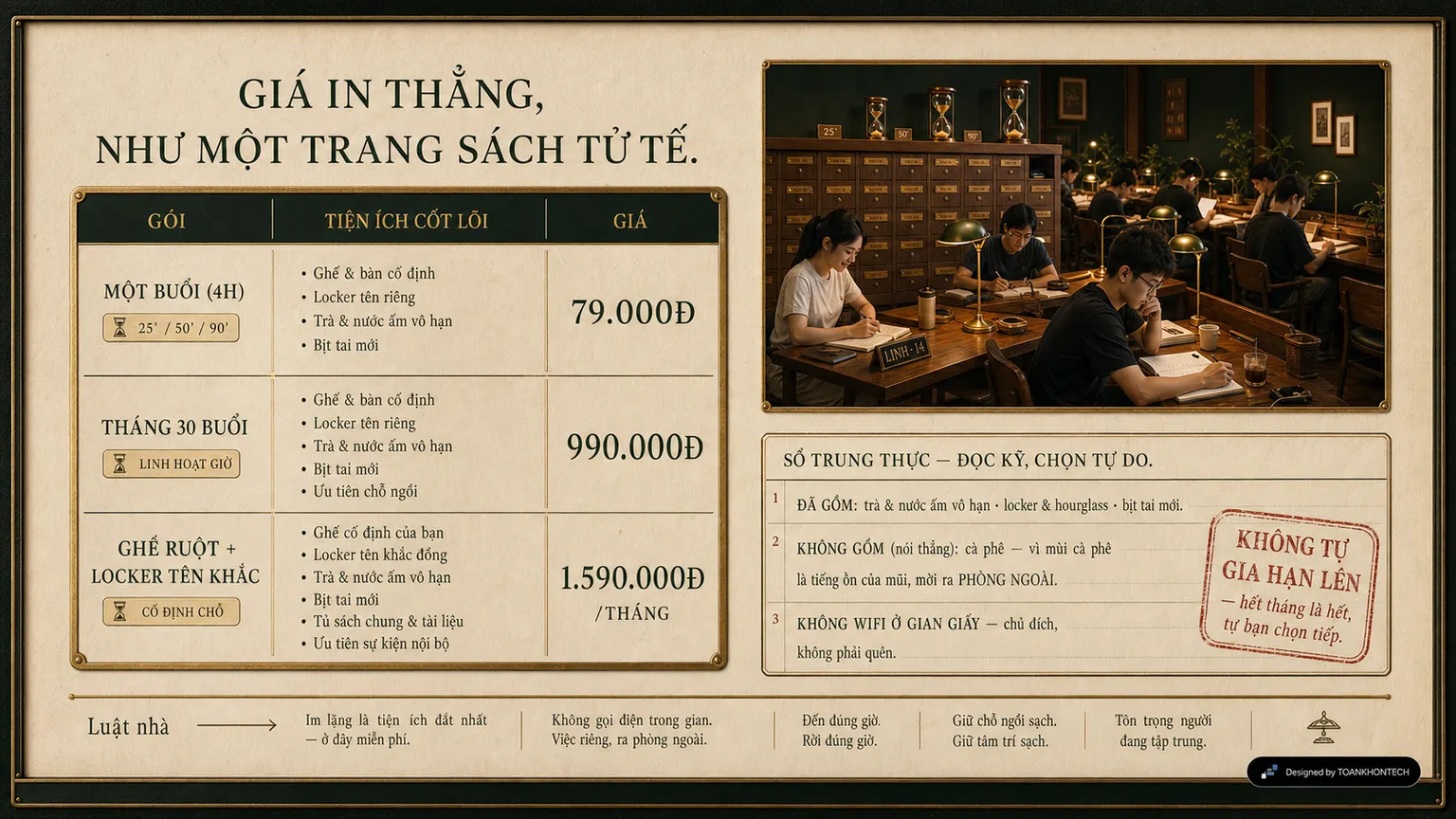 THƯ PHÒNG website concept artboard focused on pricing