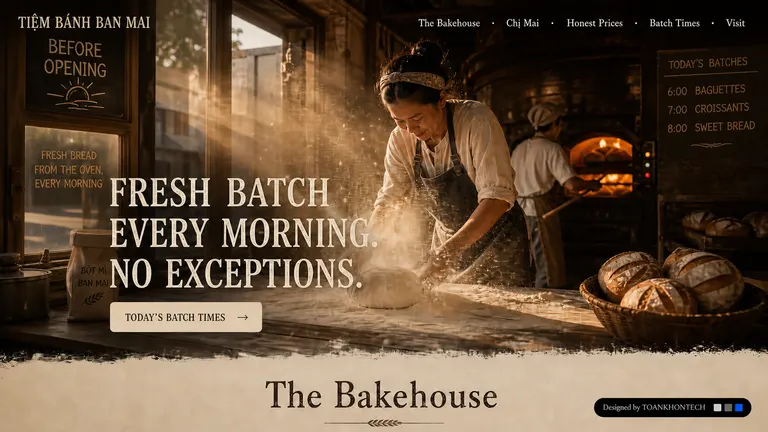 TIỆM BÁNH BAN MAI — Fresh batch every morning. No exceptions.